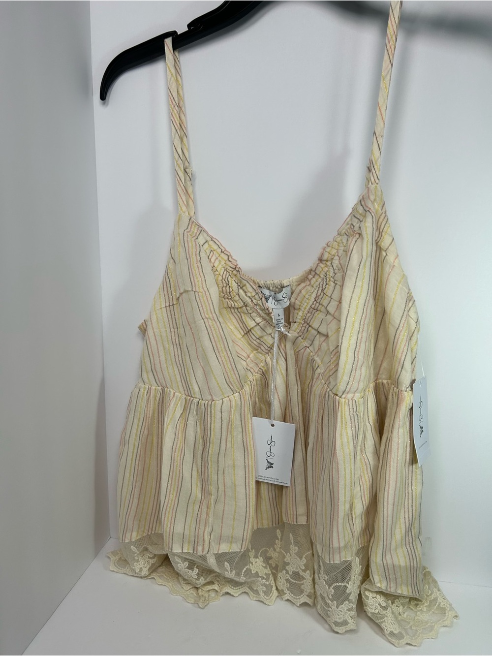 Jessica Simpson Pale Yellow Striped Lace-Trim Cami